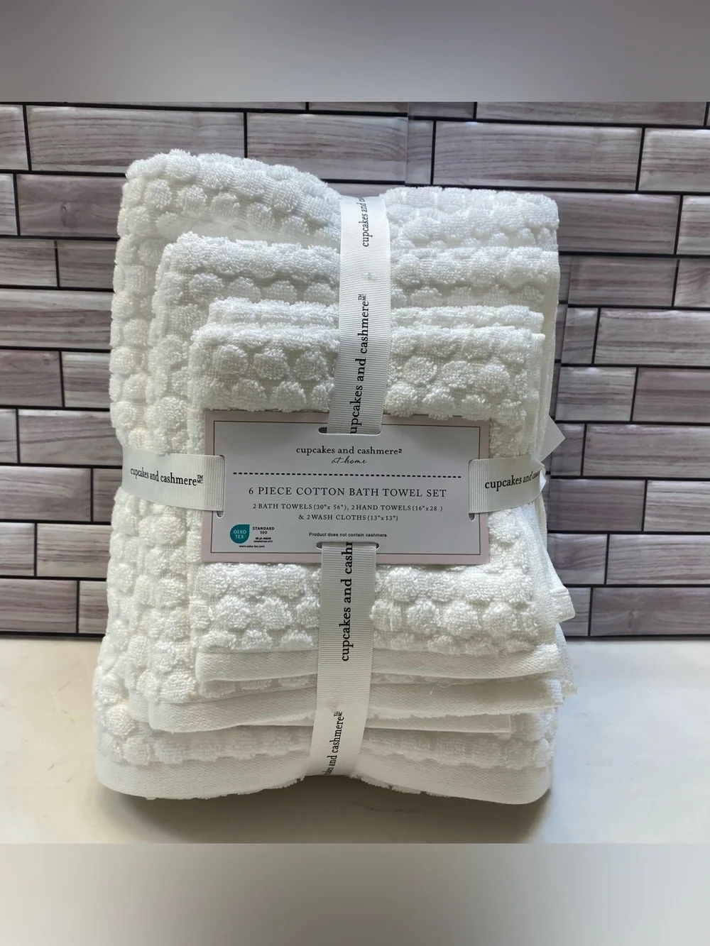 Cupcakes and Cashmere ❤️Polka dot (6) cotton Bath Towel Set White NWT